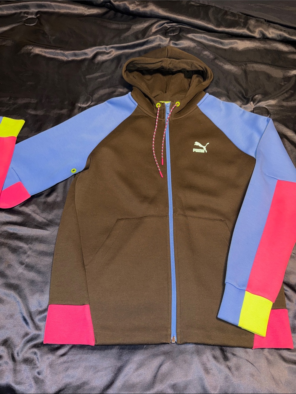 Puma Men’s Colorblock Zip Hoodie in Black, Blue, Pink & Neon Yellow Sportswear